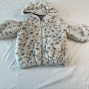 baby GAP Faux Fur Leopard Print Grey & White Zip Coat